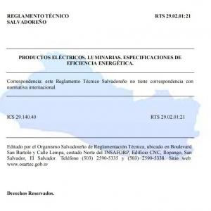 2024 El Salvador Latest RTS 29.02.01:21 Energy Efficiency Regulation Conformity Certification